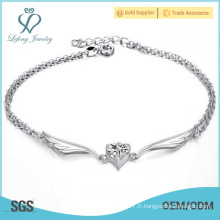 Bracelets de cheville argentés pour femmes, bracelets en ailes de platine en métal aux anges